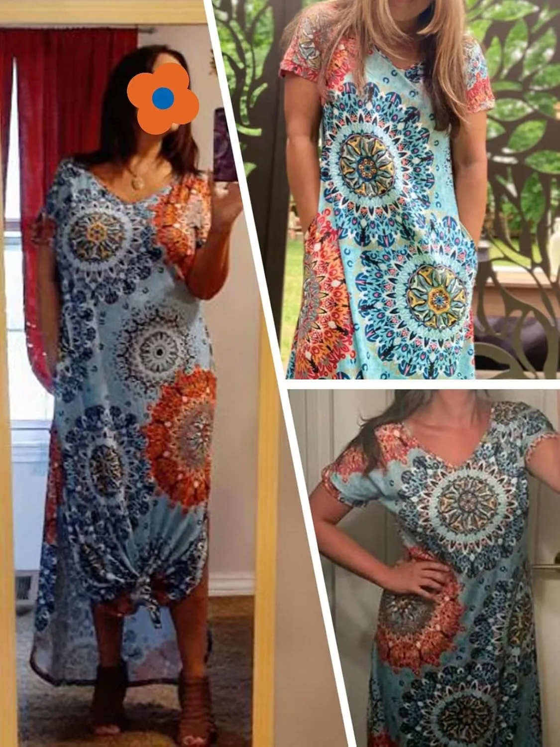 Zilcremo Women Summer Casual Maxi Dress Loose Pockets Short Sleeve Split Boho Dresses Apricot
