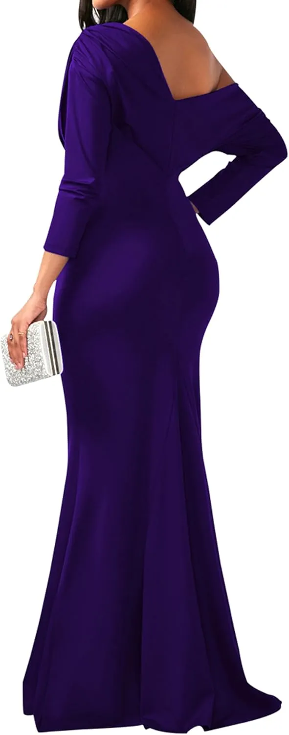 ZonJie Women's Evening Gowns Formal Elegant Long Sleeve Off Shoulder Party Dress Sexy Bodycon Wedding Guest Dresses