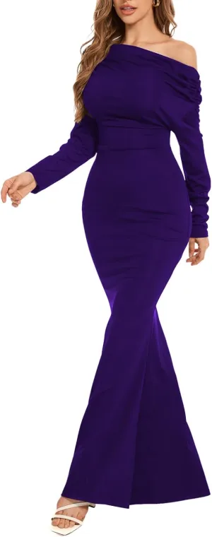 ZonJie Women's Evening Gowns Formal Elegant Long Sleeve Off Shoulder Party Dress Sexy Bodycon Wedding Guest Dresses