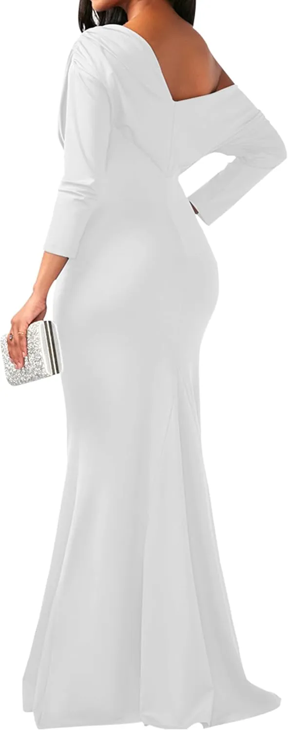 ZonJie Women's Evening Gowns Formal Elegant Long Sleeve Off Shoulder Party Dress Sexy Bodycon Wedding Guest Dresses